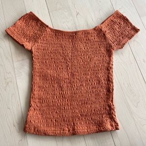 Burnt Orange Cropped Shirred Top
